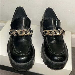 Zara Black Chain Flats with Chunky Sole